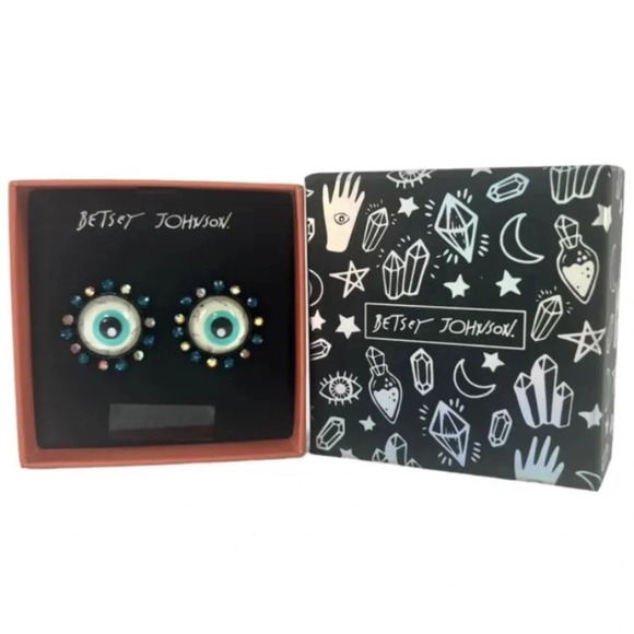 BETSEY JOHNSON SET Halloween Glow in Dark Charm Necklace & Eye Earrings NEW NWT - Picture 2 of 8